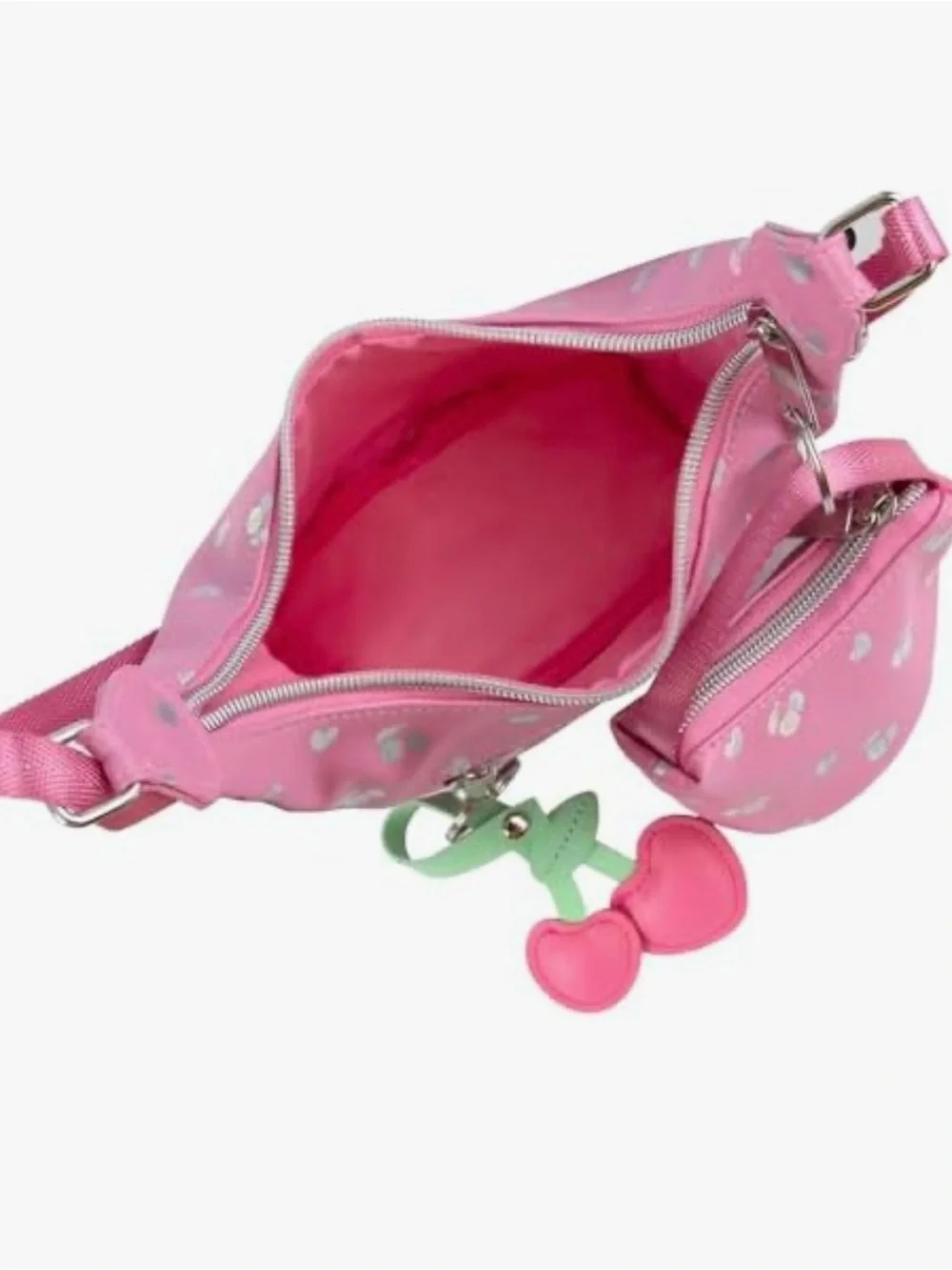 NWT pink holographic cherry-and-heart print hobo shoulder bag by Jessica Simpson
